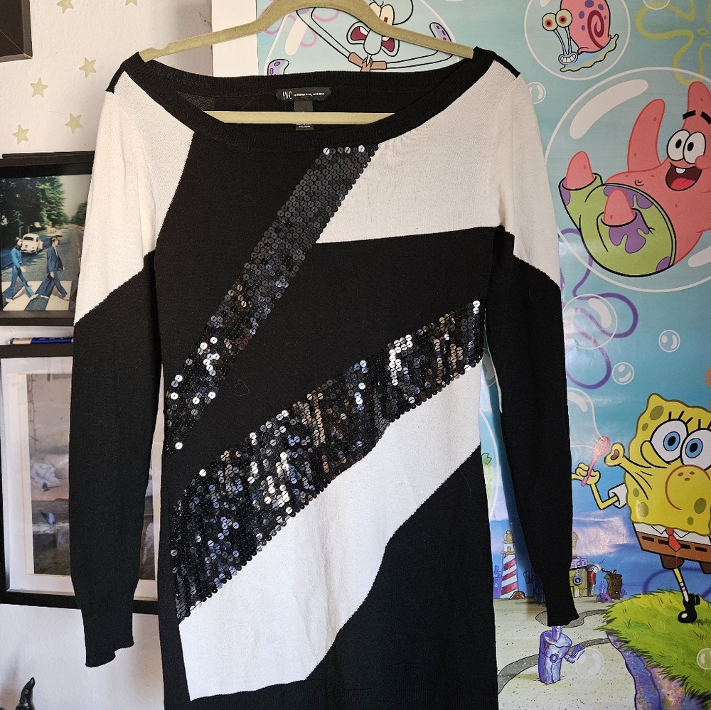 INC Black and white sweater